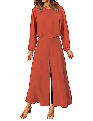 ROYLAMP Women's 2 Piece Outfits Long Sleeve Round Neck Crop Top Cropped  Wide Leg pants Set Jumpsuits Orange S - Yahoo Shopping
