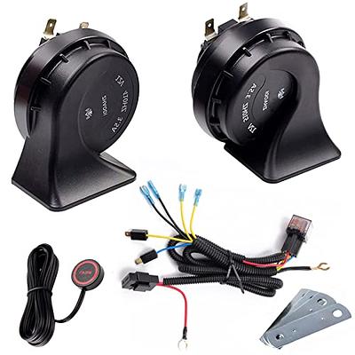 Car Horns,Loud Train Horn,Truck Horn,Boat Horn,Waterproof 12V Loud  Dual-Tone Electric Horn Kit(blue horn with wire and button)