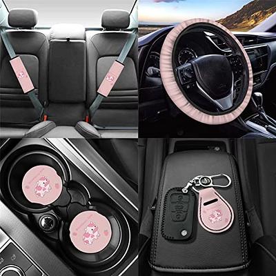 Pink Car Accessories Set Car Seat Covers Full Set Steering Wheel Cover  Headrest Cover with Center Console Pad Cup Cup Holders Seat Belt Pads Gear