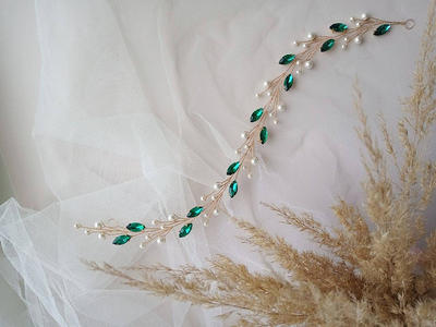 Emerald Hair Vine Green Accessories Tiara Piece Gold Headpiece Headband -  Yahoo Shopping