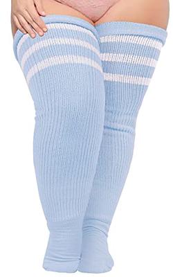Plus Size Womens Thigh High Socks for Thick Thighs- Extra Long Striped  Thick Over the Knee Stockings- Leg Warmer Boot Socks (Baby Blue & White) -  Yahoo Shopping