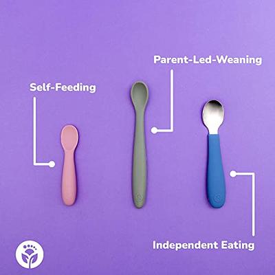 2 Pcs Baby Spoons Self Feeding 6 Months, Silicone Baby Spoons First Stage  and Baby Fork, Toddler Utensils for Baby Led Weaning with 1 Case (Blue) -  Yahoo Shopping