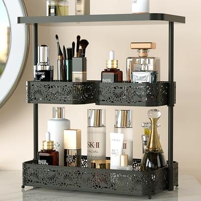 FSyueyun 2-Tier Makeup Shelf Organizer, Kitchen Spice Rack or Bathroom Countertop Organizer Vanity Bedroom Storage Tray (Gold)