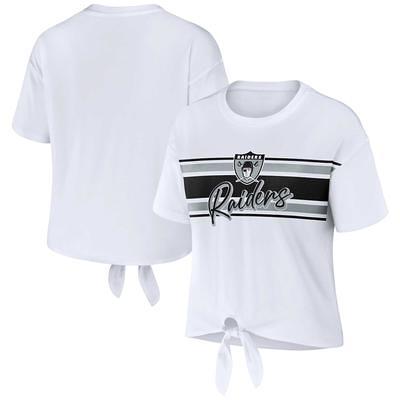 Women's Fanatics Branded White Las Vegas Raiders Dueling Slant V-Neck Lace-Up T-Shirt