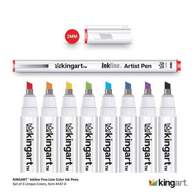 KINGART Inkline Fine Line Color Ink Pens, Set of 8