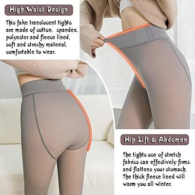 Womens Fake Translucent Tights Fleece Lined High Waisted Stretchy Thermal  Pantyhose Casual Slim Pantyhose Fuzzy Leggings