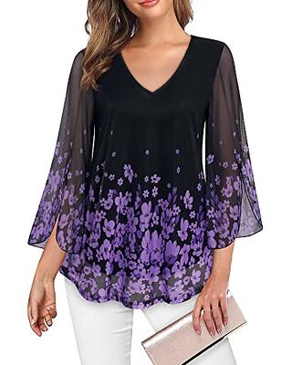 Loose Casual Ladies Long Sleeve Tunic Tops Work Basic Women Blouse V Neck  Flowy