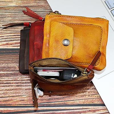 Coin Purse for Men, Coin Pouch for Men, Genuine Leather Mens Tray Purses  Coin Purse Cash Change Wallet Key Holder Money Pouch (dark green)