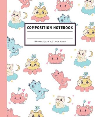 Cute Kawaii Cat Notebook, Composition Book, Journal: College Ruled 7.5 x  9.25