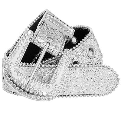 UTOWO Silver Western Cowgirl Belt for Women - Skinny Rhinestone Leather  Waist Belt for Jeans Dresses