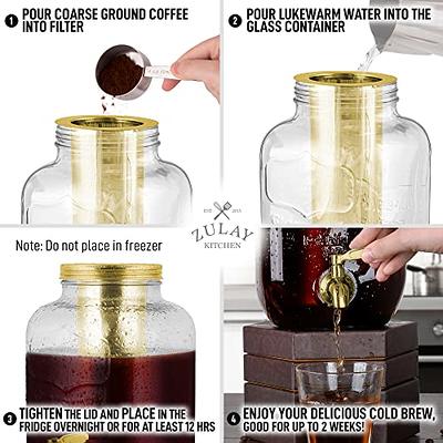 1 Gallon Cold Brew Coffee Maker with Thick Glass Carafe & Stainless Steel  Mesh Filter and Spigot - Premium Iced Coffee Maker, Cold Brew Pitcher & Tea