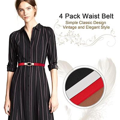 Set of 4 Retro Stretch Skinny Belts for Women Dresses | Plus Size Waist  Belt Set with Metal Buckle and 9 Colors