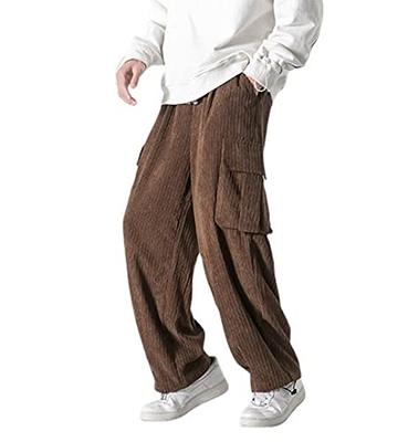 Men Corduroy Loose Baggy Pants Drawstring Elastic Waist Cord Trousers  Casual
