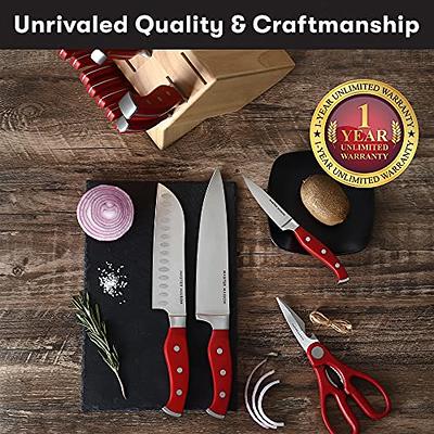 19-Piece Premium Kitchen Knife Set With Block  Master Maison German  Stainless Steel Knives With Knife Sharpener & 8 Steak Knives (Red) - Yahoo  Shopping