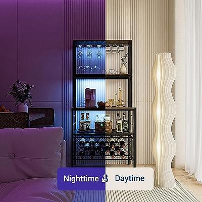 YITAHOME Corner Shelf with Power Outlets & LED Lights & Glass Holder, 5 Tier Corner Bar Rack, Corner Storage Cabinet Display Shelves for Living Room