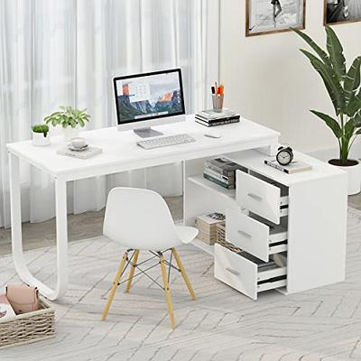 Reversible L-Shaped Desk Computer Desk with Drawers & Shelf Ample Storage - FUFUGAGA Black