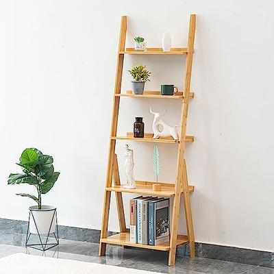 Dracelo 3-Tier Brown Bathroom Ladder Shelf, Bathroom Floor Storage Shelf with Drawer