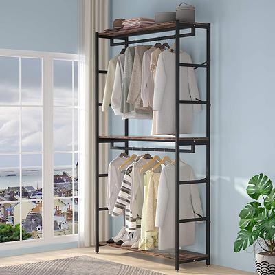 Black/ White Modern Clothes Garment Rack,Metal and Wood Closet Rack Closet  Organizer System with Hanging Rod and Shelf - Yahoo Shopping