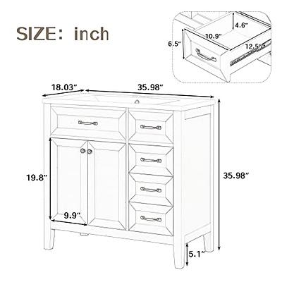 LUMISOL 36 Bathroom Vanity with Sink, Single Basin Bathroom Vanity with 1  Cabinet and 2 Drawers, Free Standing Wood Bathroom Cabinet with Ceramic