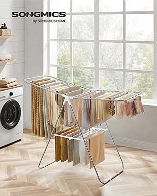 SONGMICS Clothes Drying Rack, with Sock Clips, Metal Laundry Rack, Foldable,  Space-Saving, Free-Standing Airer, with Height-Adjustable Gullwings, Indoor  Outdoor Use, Silver and White ULLR052W01 - Yahoo Shopping