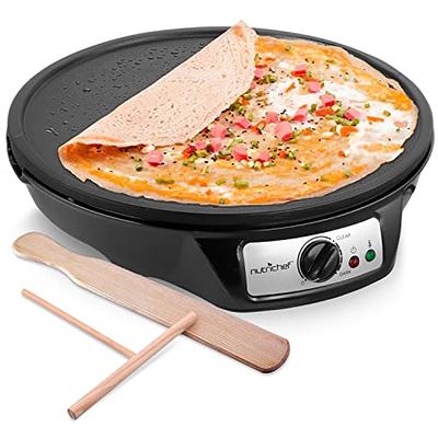 12 Griddle & Crepe Maker, Non-Stick Electric Crepe Pan w Batter Spreader &  Recipe Guide- Dual Use for Blintzes Eggs Pancakes, Portable, Adjustable