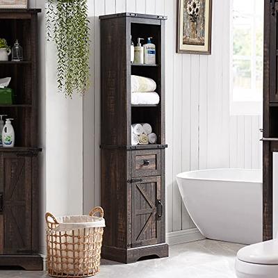 White Bath Storage Cabinet Tower with Shelves