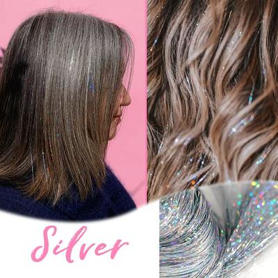 Silver Clip in Hair Tinsel Kit, Pack of 6Pcs Glitter Fairy Tinsel Hair  Extensions 20 Inch Shiny Hair Tinsel Heat Resistant, Sparkly Strands Hair  Accessories, Festival Gift for Women Girls Kids