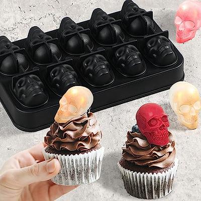 Webake Skull Ice Cube Mold, 10 Cavity Silicone Ice Mold with Lid