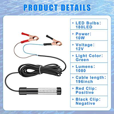 2 Pcs 12V 10W Green Underwater Fishing Light Submersible Lure Bait