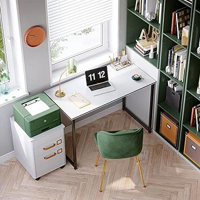 Computer Desk with Storage Shelves, 47 Inch Home Office Desk, Modern Office  Writing Desk, Student Study Table, White 