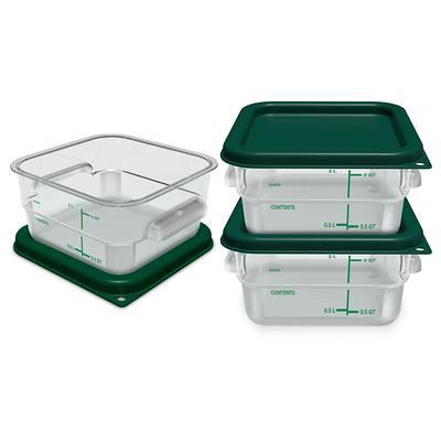 Vigor 2 Qt. Clear Square Polycarbonate Food Storage Container and Green Lid  - 6/Pack