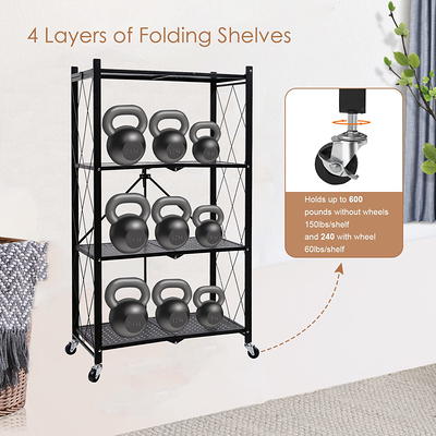 HealSmart 5-Tier Heavy Duty Foldable Metal Rack Storage Shelving Unit with  Wheels Moving Easily Organizer Shelves Great for Garage Kitchen Holds up to