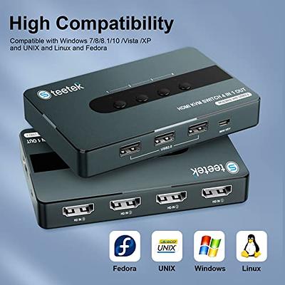 4K HDMI KVM Switch, 4 Port HDMI USB Switch for 4 Computer Share a 4K@30Hz  Monitor and 3 USB Device Keyboard Mouse Printer, Including 4 KVM Cables