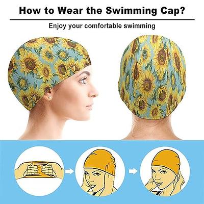 Durable Women Adult Fashion Swim Cap Polyester Swimming Bathing Floral Hat