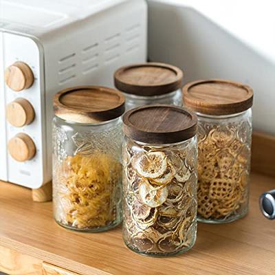 Wood Lid Glass jar Airtight Canister Food Container Tea Coffee Beans  Kitchen Storage Bottles Jar Sealed Grounds Candy Jar