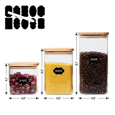 50oz Glass Food Storage Jars with Bamboo Lids, Clear Square Airtight  Kitchen Storage Container Sets, Stackable Glass Pantry Food Canisters for  kitchen