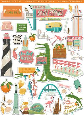 Vintage Florida Road Trip Art Sticker Set