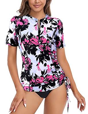 LURANEE Swim Shirt for Women,Rash Guard Short Sleeve UPF 50 Swimshirt UV Sun  Protection Fast Dry Half Zip Bathing Suit Top Loose Fit White Pink Floral  X-Large - Yahoo Shopping