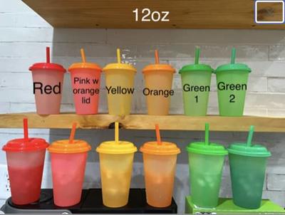 12oz Plastic Kids Cups with Lids & Straws - 7 Pack Reusable Color Changing  Cups Adults Drinking Cup