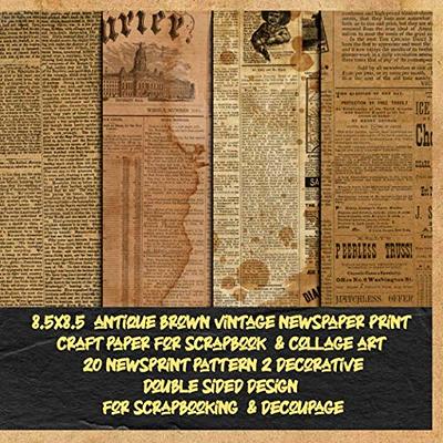 brown old newspaper vintage scrapbook paper for junk journal supplies &  decoupage sheet for collage art ephemera printed 20 double sided pattern  for