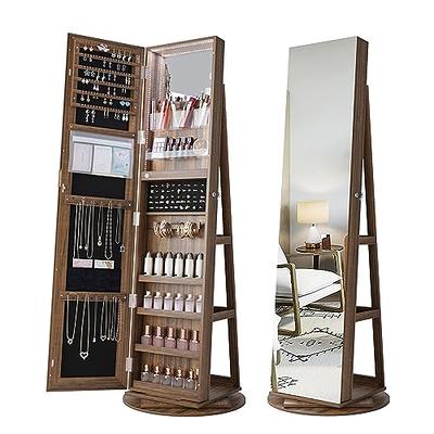 CHARMAID Jewelry Armoire with Full Length Mirror, Lockable Jewelry Cabinet  with Large Jewelry Storage, 6 LED Lights, Inner Makeup Mirror, Standing Jewelry  Organizer Box (Wood Grain) - Yahoo Shopping