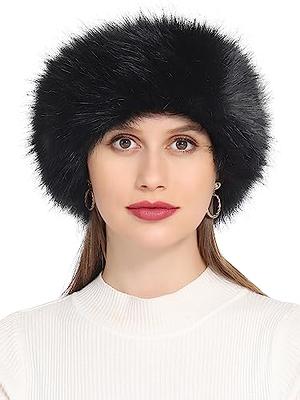 Faux Fur Headband in Black with Fleece Lining