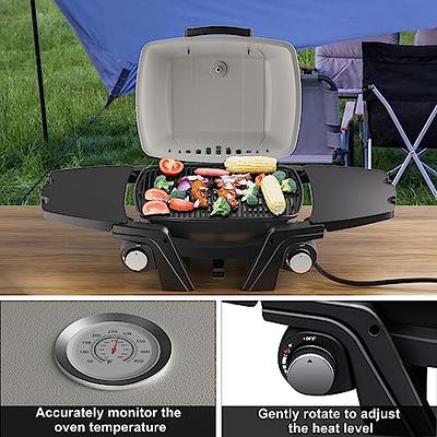 Propane Gas Grill with 2 Burner, Portable Outdoor Tabletop Camping Grill  BBQ with Folding Sides, 24000 BTU, Gas Hose, Built in Thermometer, Black