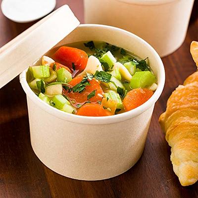 8 Ounce Disposable White Paper Soup Containers With Lids, 25 Count