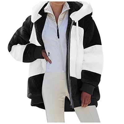 Stylish Women's Sherpa Fleece Jacket Faux Fuzzy Long Sleeve Casual Zip Up  Bomber Jackets Coat Outwear with Zip Pocket