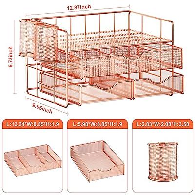 3 Tier Mesh Desk Organizer with Drawer, Multi-Functional Desk