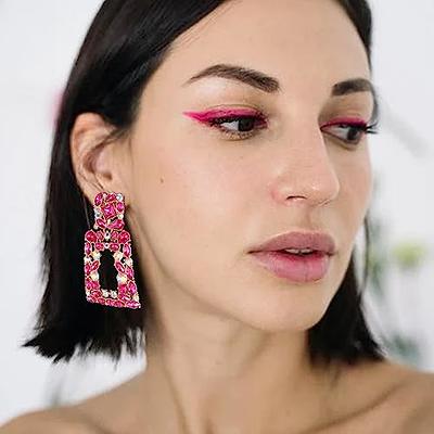 Hot Pink Statement Earrings and Rhinestones.