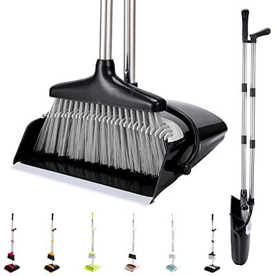 Broom and Dustpan Set,Upright Standing Dust Pan and Broom with 47 Long  Handle,Heavy Duty Broom and Dustpan Combo for Home Kitchen Office Lobby  Floor