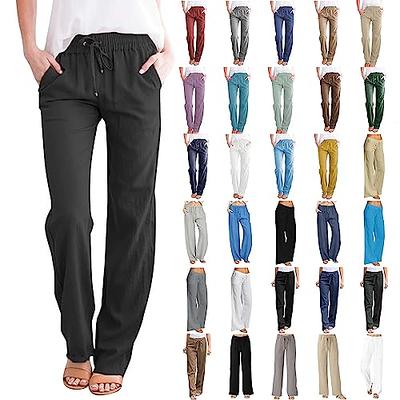 Wide Leg Pants for Women Solid Color Cotton Linen Palazzo Trousers Ruffle  Elastric Waist Drawstring Capri Pant