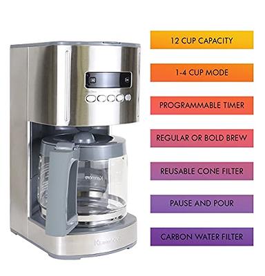 Chefman 12-Cup Programmable Coffee Maker, Electric Round Stainless Steel